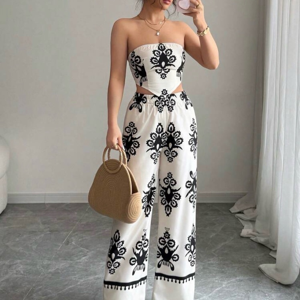 Elegant Black and White 2pc Strapless Outfit